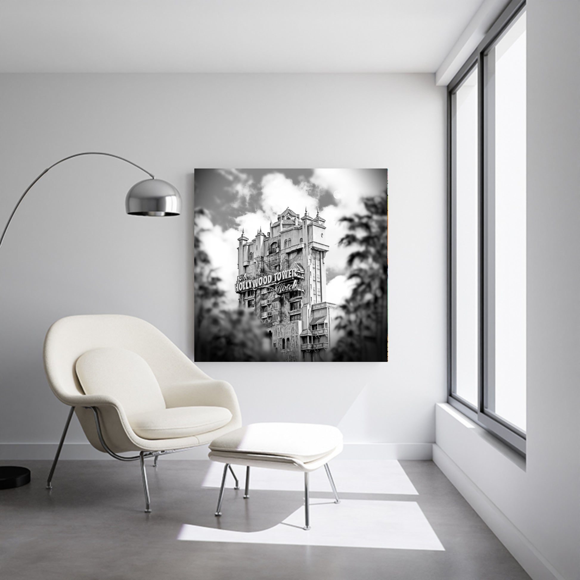 Hollywood Tower Hotel Wall Black and White Canvas wall art