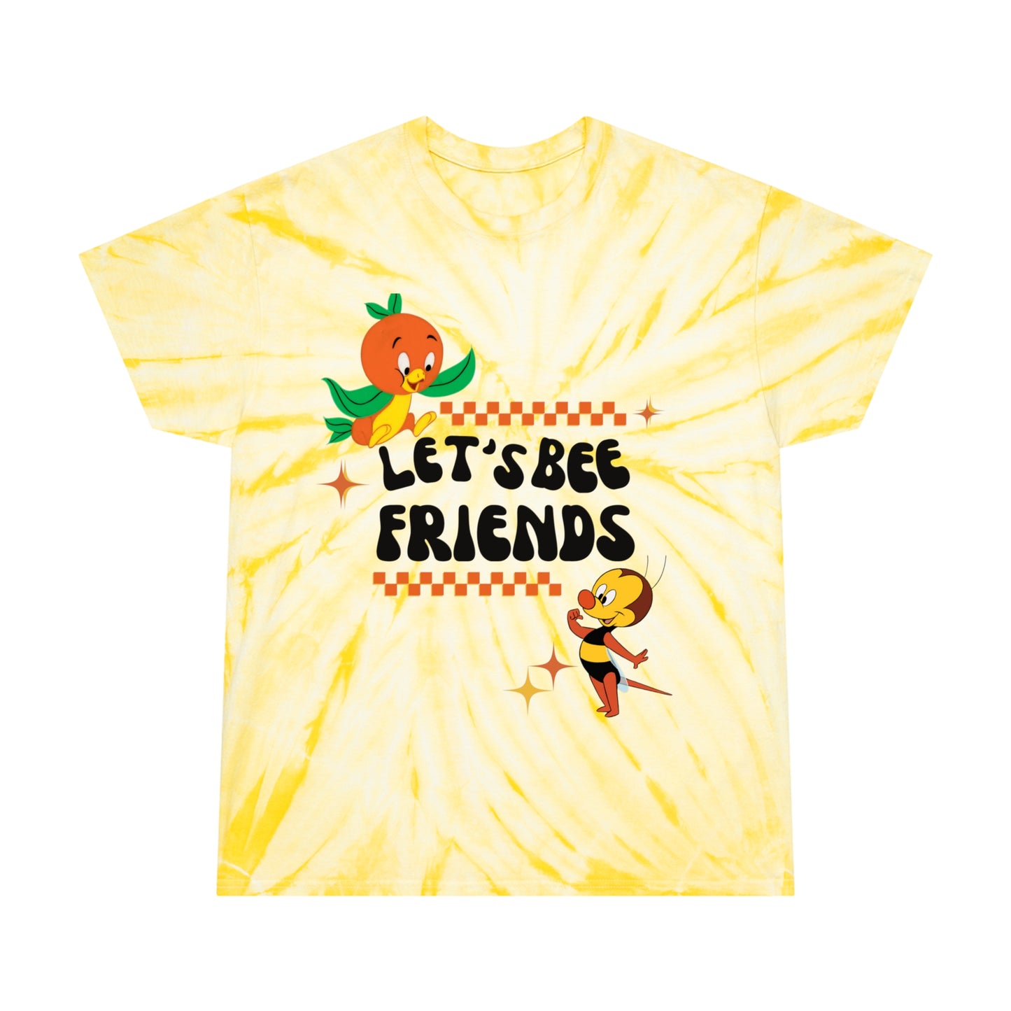 Orange Bird & Spike the Bee Tie-Dye T-Shirt, Unisex Tee Yellow