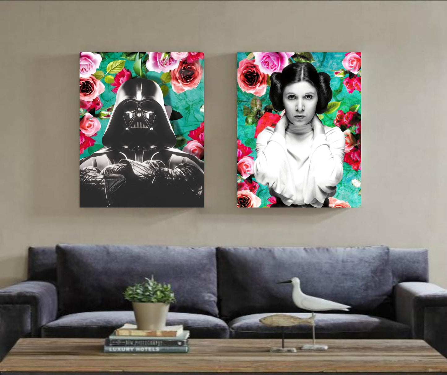 Princess Leia and Darth Vader Floral Wall Art Set | Lisa Jaye Art Designs