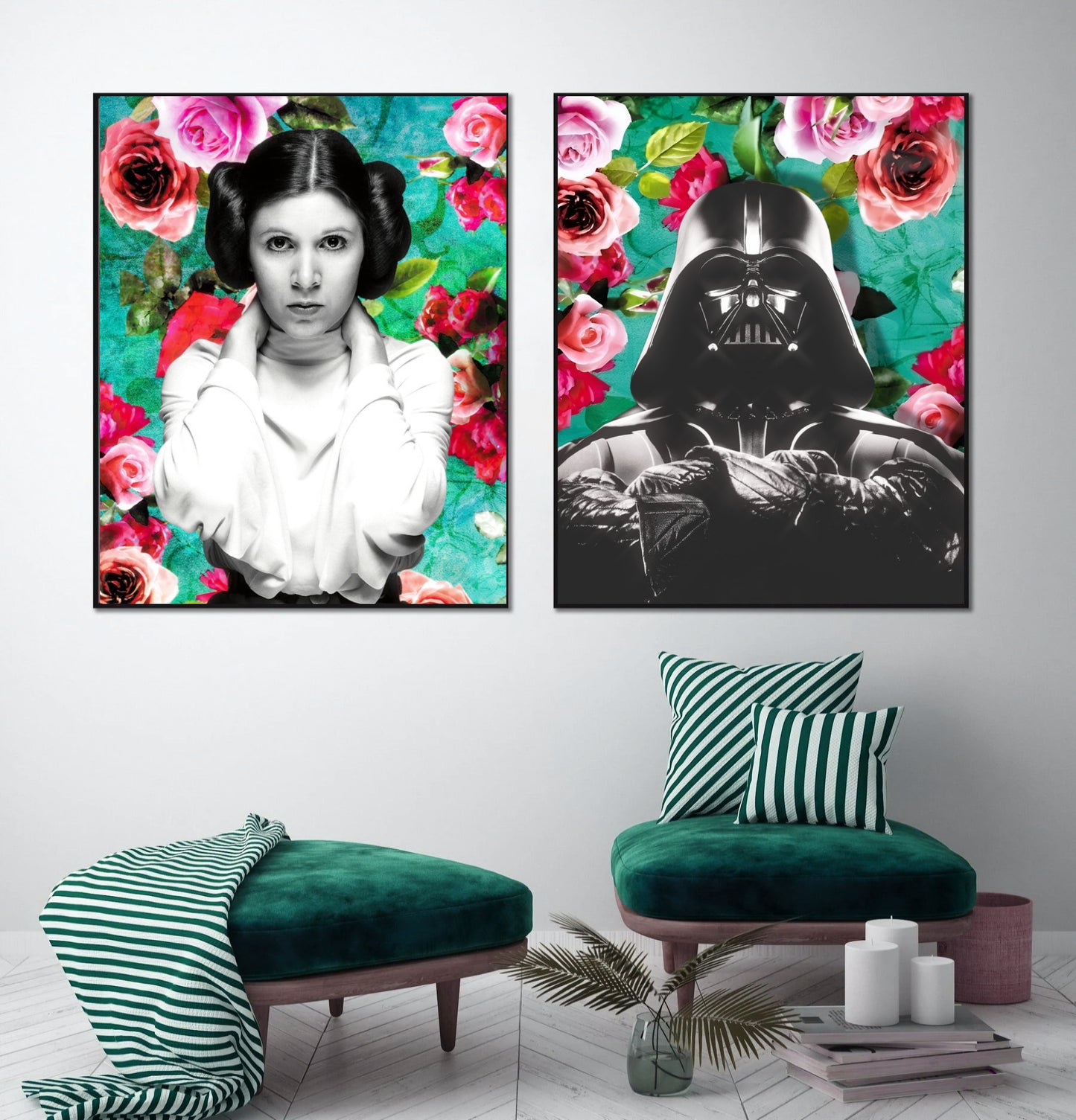 Princess Leia and Darth Vader Floral Wall Art Set | Lisa Jaye Art Designs