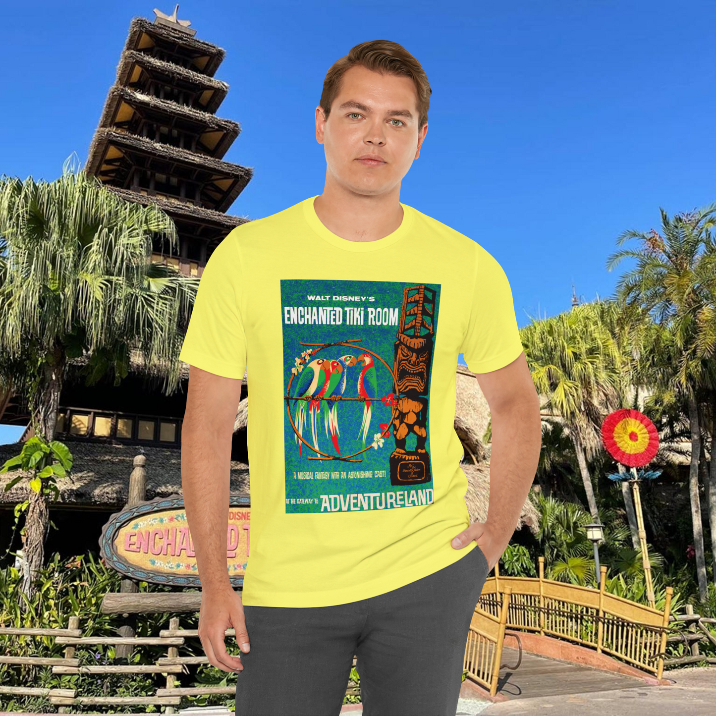 Enchanted Tiki Room Vintage Poster Unisex Yellow T-Shirt