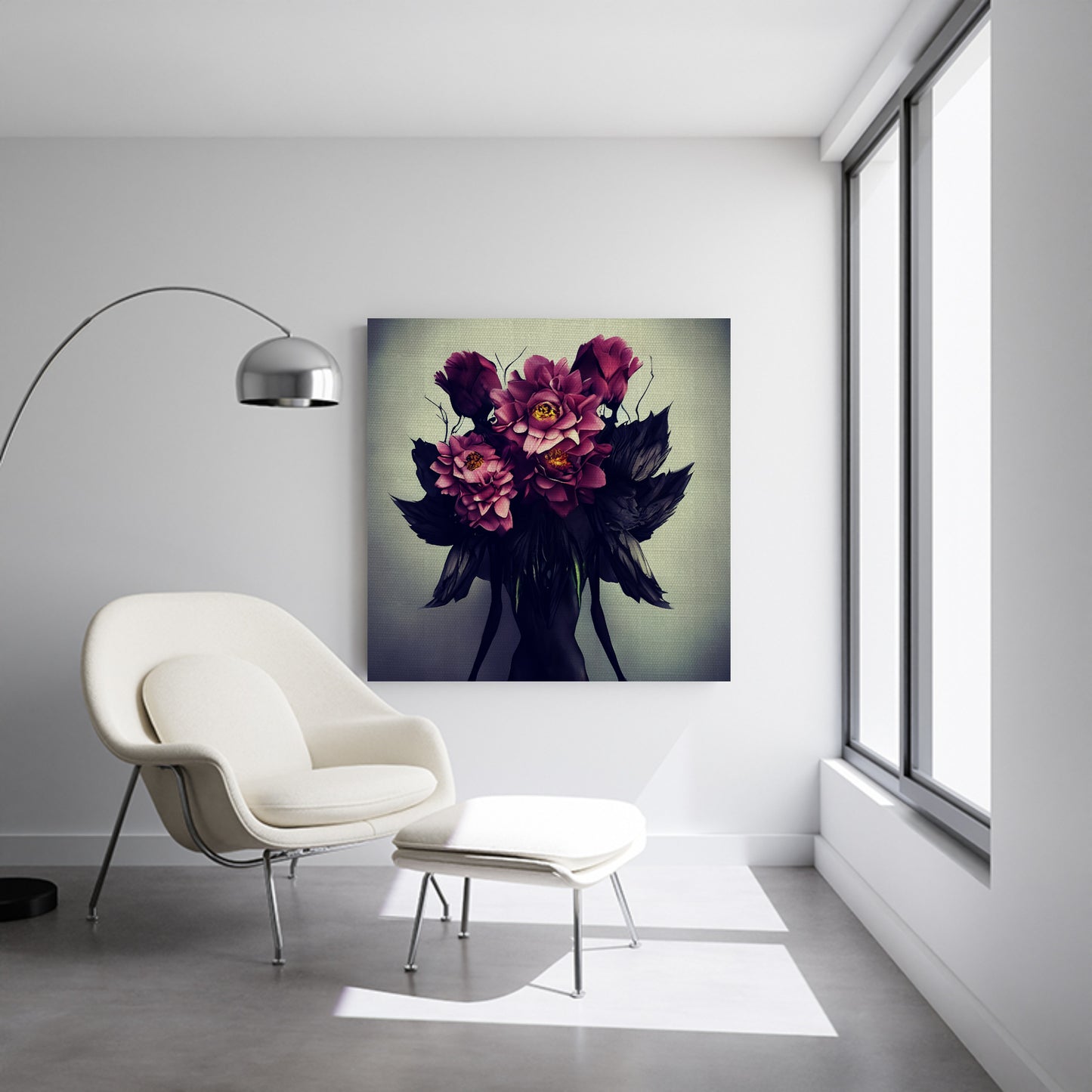 black flowers painting