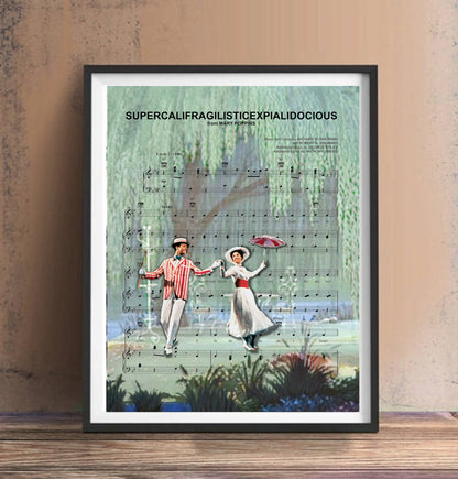 Mary Poppins Supercalifragilisticexpialidocious Sheet Music Wall Art  | Lisa Jaye Art Designs