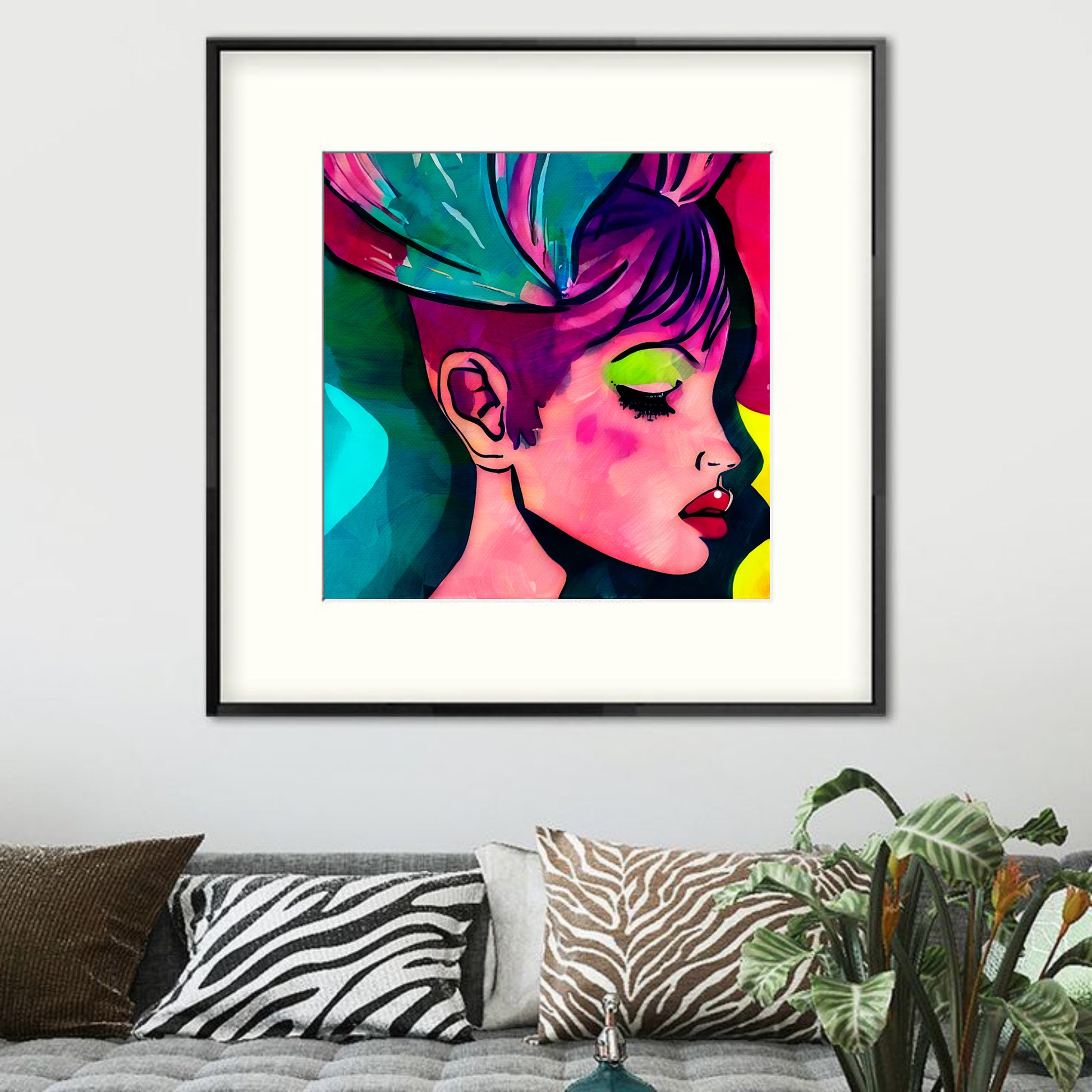 pink hair girl wall art painting