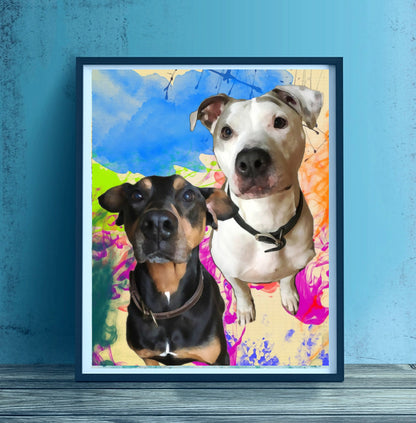 Custom Pet Art -  Paint Splatter Pet Full Color Style